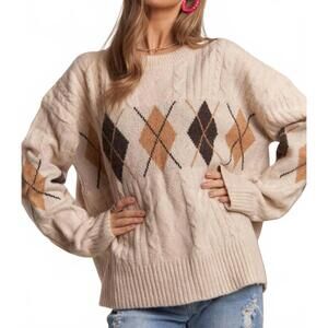 NEW ADORA diamond pattern cable knit sweater in oatmeal